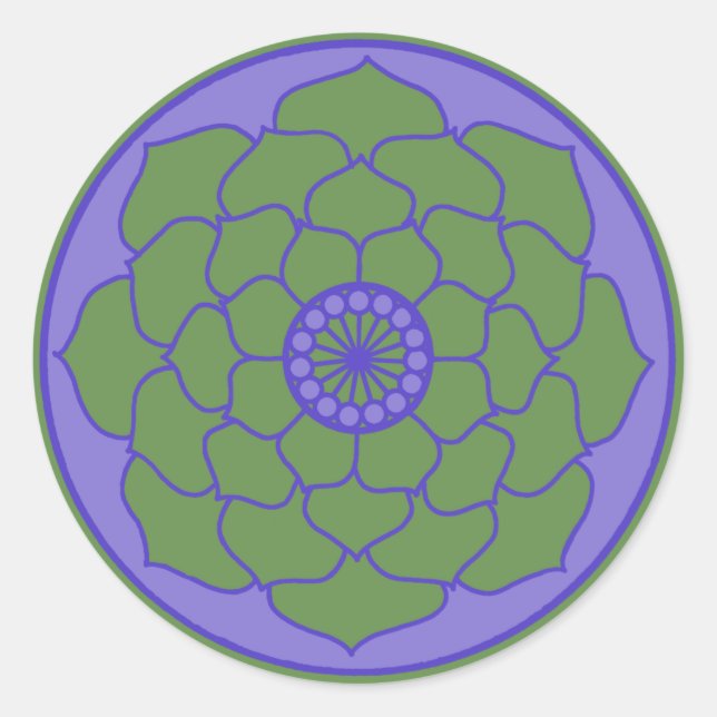 Green Blue Lotus Mandala Classic Round Sticker (Front)