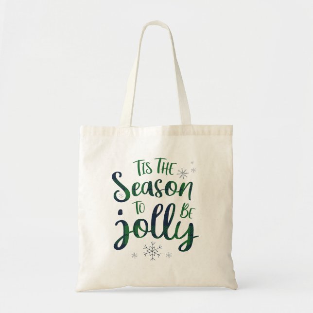 Green Blue Lumberjack Pattern Tis the Season to Be Tote Bag (Front)