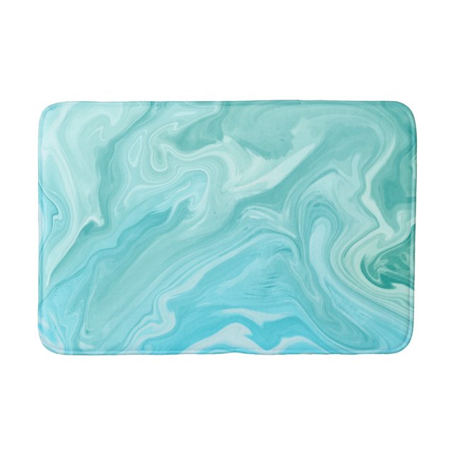 Green & Blue Marble Swirl Abstract Ocean Breeze Bath Mat (Front)