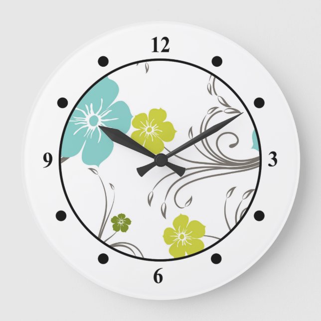 Green & Blue Modern Flower Design Large Clock (Front)