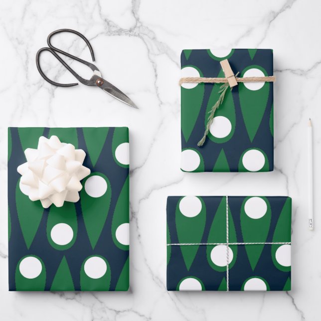 Green Blue Modern Polka Dot  Wrapping Paper Sheet (Front)