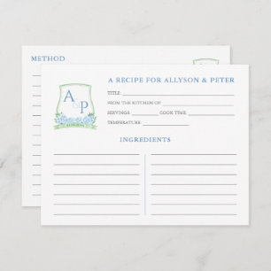 Green Blue Monogram Bridal Shower Recipe Card