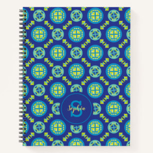 Green Blue Monogram Geometric Pattern Notebook