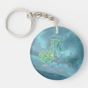 Green & Blue Music Notes Acrylic Circle Keychain