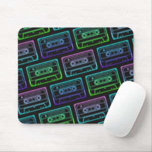 Green Blue Neon Cassette Tape Pattern Mouse Pad