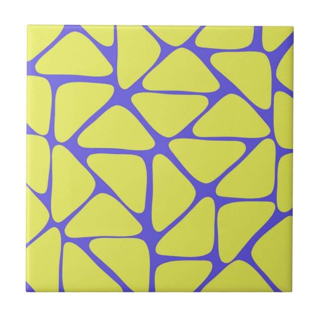 Green Blue Neon Geometric Triangle Pattern Tile (Front)