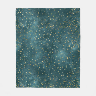 Green blue night sky teal gold star pattern  fleece blanket