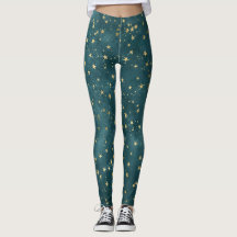 Green blue night sky teal gold star pattern