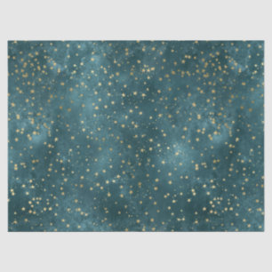 Green blue night sky teal gold star pattern tissue paper