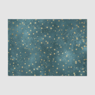 Green blue night sky teal gold star pattern tissue paper