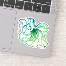 Green Blue Octopus Vinyl Cut Sticker