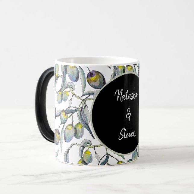 Green Blue Olive Branch Watercolor Art Magic Mug (Front Left)