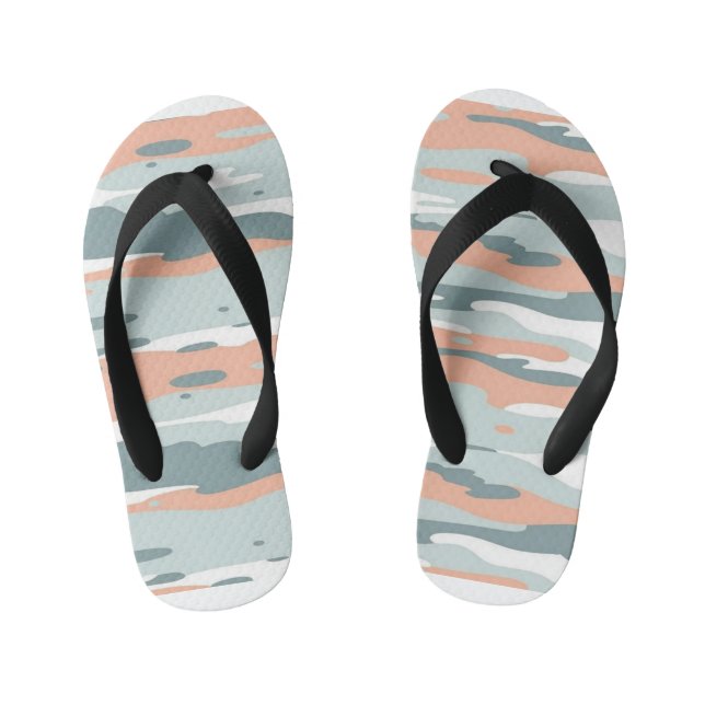 Green, Blue, Orange Camo Pattern Kid's Flip Flops (Footbed)