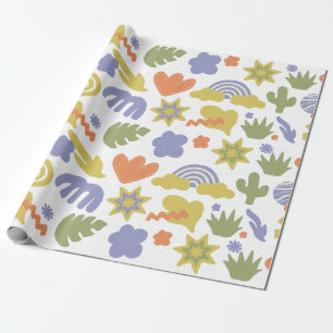 Green Blue & Orange Handdrawn Style in Baby Shower Wrapping Paper