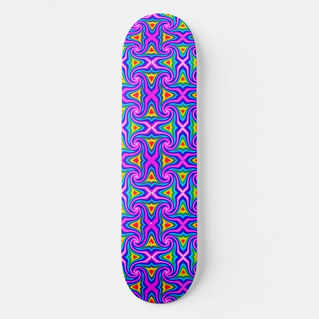 Green Blue Orange Mauve Rainbow Rhombus Pattern Skateboard (Front)