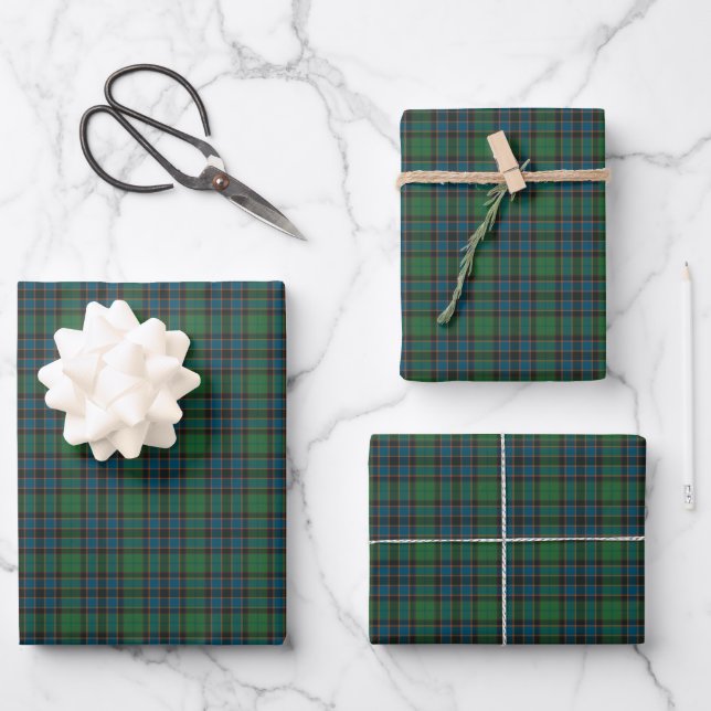 Green Blue Orange Plaid Tartan Wrapping Paper Sheet (Front)