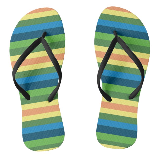 Green, Blue, Orange, Yellow Stripes Flip Flops (Footbed)