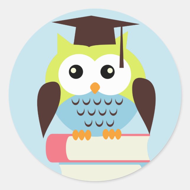 Green/Blue Owl Classic Round Sticker (Front)
