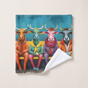 Green Blue Ox Cow Farm Dressed up Bath Towel Set