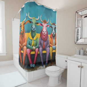 Green Blue Ox Cow Farm Dressed up Shower Curtain
