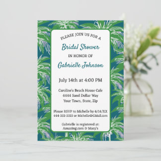 Green Blue Palm Tree Modern Wedding Shower Party Invitation