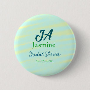 Green blue pastel watercolor bridal shower name da 6 cm round badge