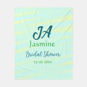 Green blue pastel watercolor bridal shower name da fleece blanket