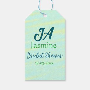 Green blue pastel watercolor bridal shower name da gift tags