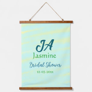 Green blue pastel watercolor bridal shower name da hanging tapestry