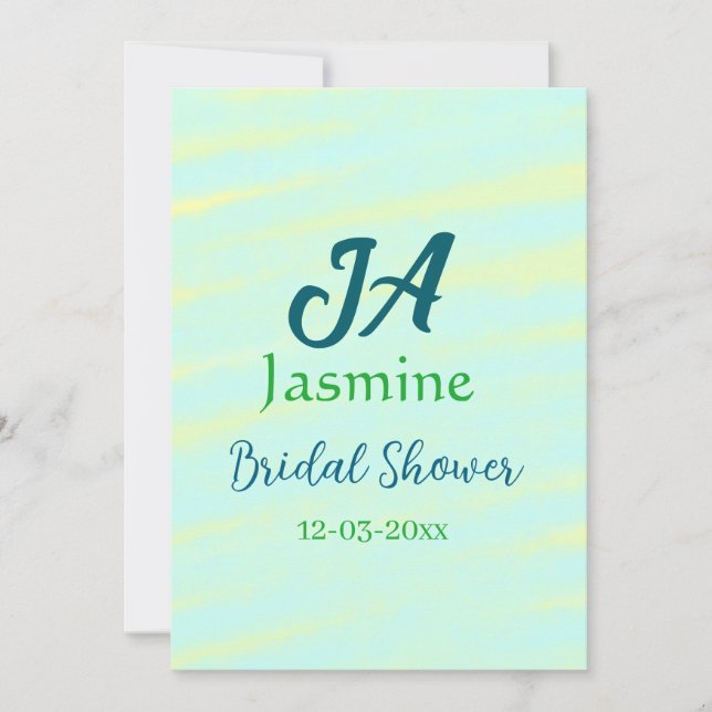 Green blue pastel watercolor bridal shower name da invitation (Front)