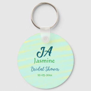 Green blue pastel watercolor bridal shower name da key ring