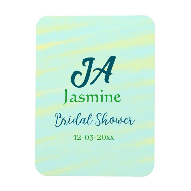 Green blue pastel watercolor bridal shower name da magnet (Vertical)