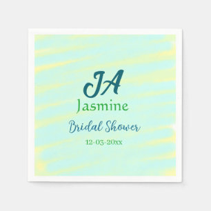 Green blue pastel watercolor bridal shower name da napkin