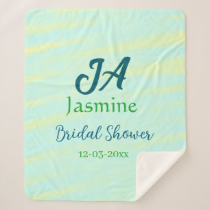 Green blue pastel watercolor bridal shower name da sherpa blanket