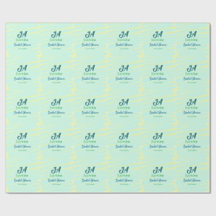 Green blue pastel watercolor bridal shower name da wrapping paper