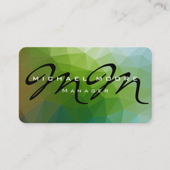 Green Blue Pattern Monogram Creative Stylish Business Card (Front)