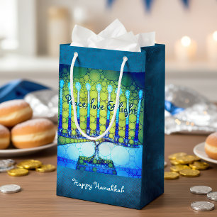 Green Blue Peace Love Light Hanukkah Menorah Bold Small Gift Bag