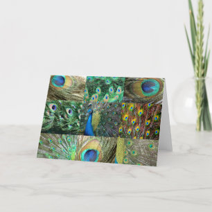 Green Blue Peacock photo collage Card