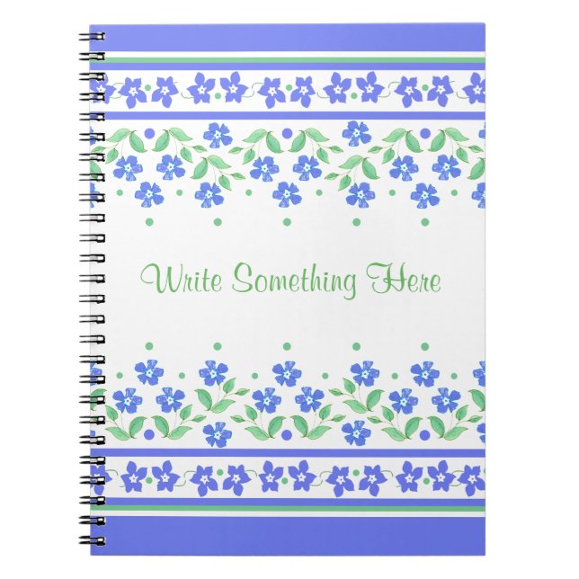 Green Blue Periwinkle Floral Border to Personalise Notebook (Front)