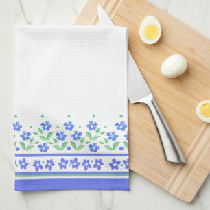 Green Blue Periwinkle Floral Border to Personalize Tea Towel