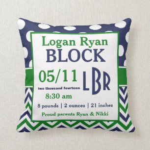 Green Blue Personalised Baby Announcement Pillow