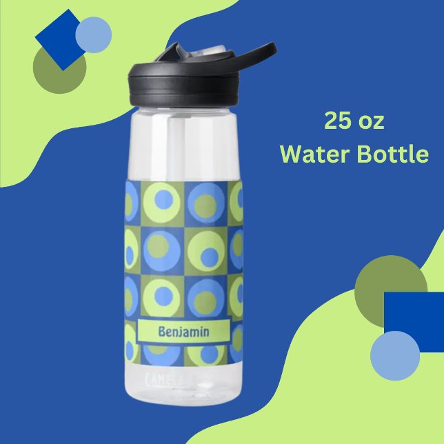 Green Blue Personalised Square Dot Pattern Water Bottle (Creator Uploaded)