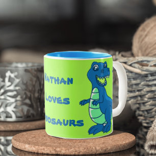 Green Blue   Personalize Name   Dinosaur   Mug
