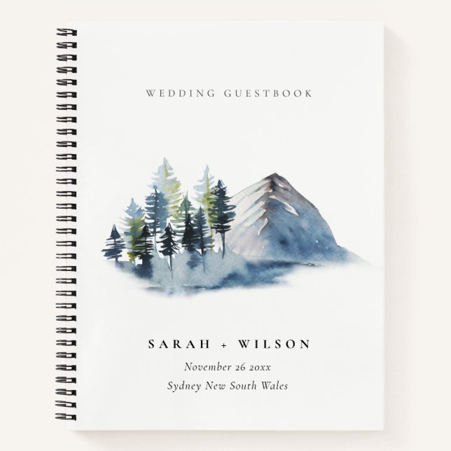 Green Blue Pine Woods Mountain Wedding Guestbook Notebook (Front)
