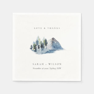 Green Blue Pine Woods Mountain Wedding Thanks Napkin