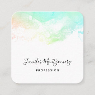 Green Blue & Pink Abstract Watercolor Swirls Square Business Card