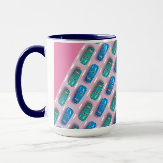 GREEN BLUE PINK DARK PINK CAR ART MODERN COMBO MUG (Left)