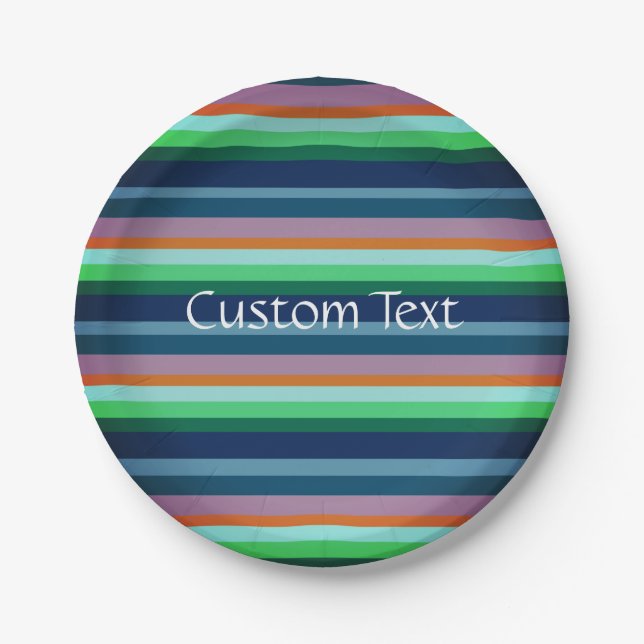 Green, Blue, Pink & orange Stripes Paper Plate (Front)