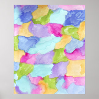 Green Blue Pink Yellow Purple Water Colour Poster