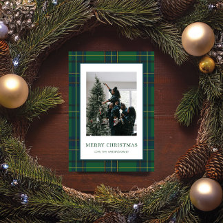 Green & Blue Plaid 1 Photo Christmas Card